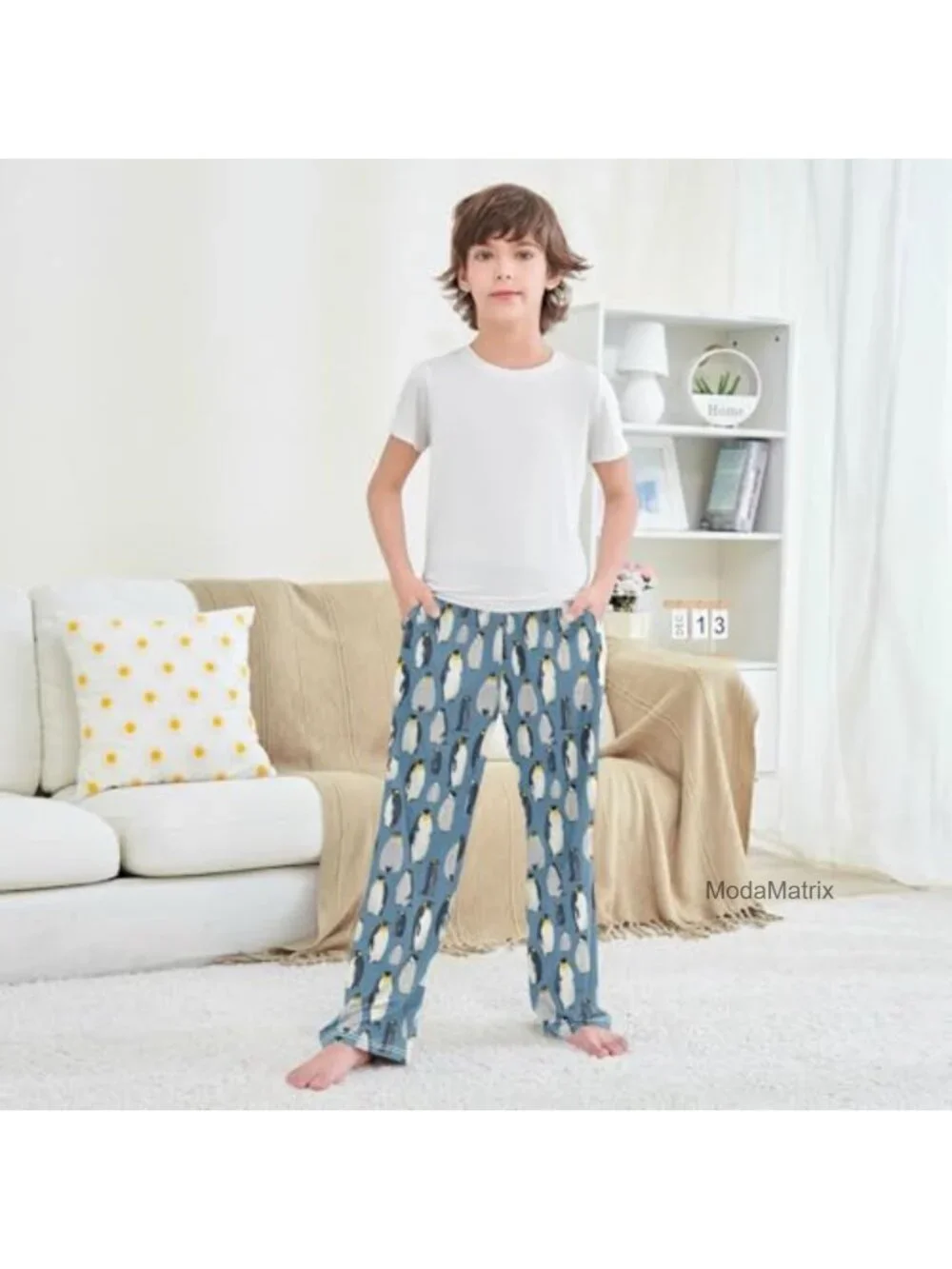 Cartoon Shark Pajama Pants with Pockets, Lounge & Sleepwear, Drawstring